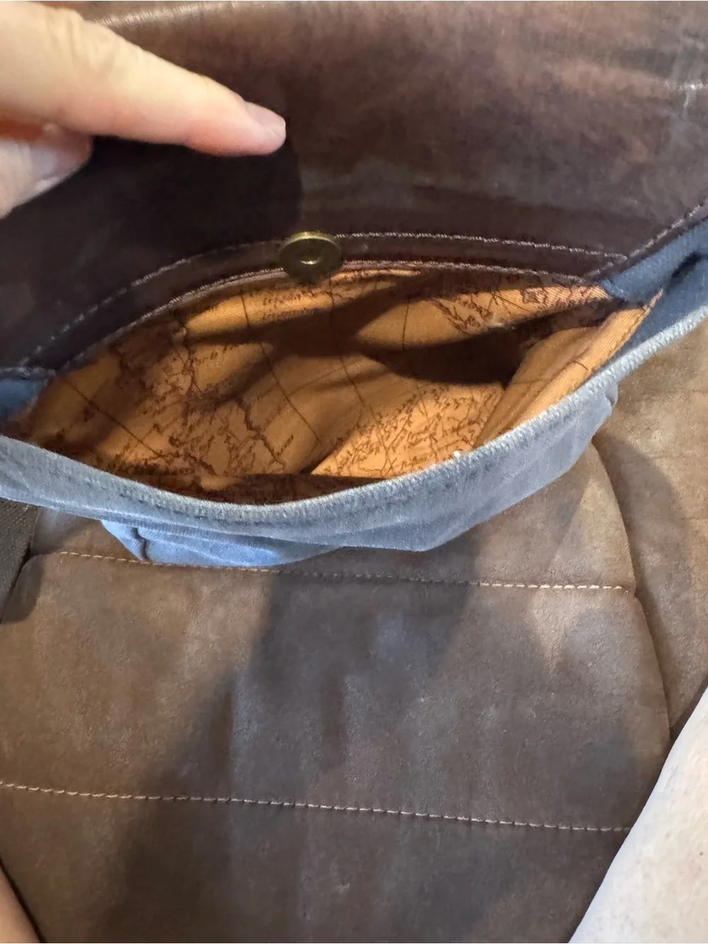 Unisex Brown Leather and blue canvas Messenger Bag - patricia nash
